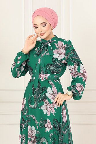 moda selvim الفستان زيتي 5188AL357 - Thumbnail