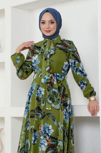 moda selvim Dress 5188AL357 Henna Green - Thumbnail