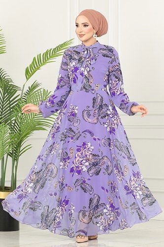 moda selvim Dress 5188AL357 Lilac - Thumbnail