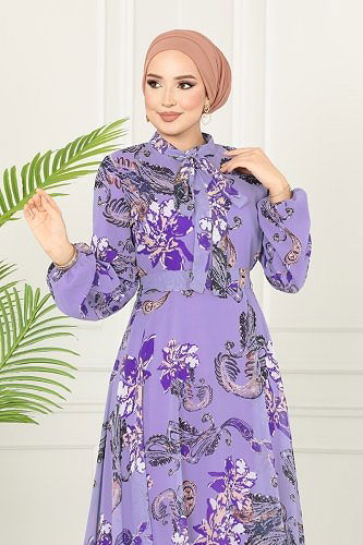 moda selvim الفستان ليلكي 5188AL357 - Thumbnail