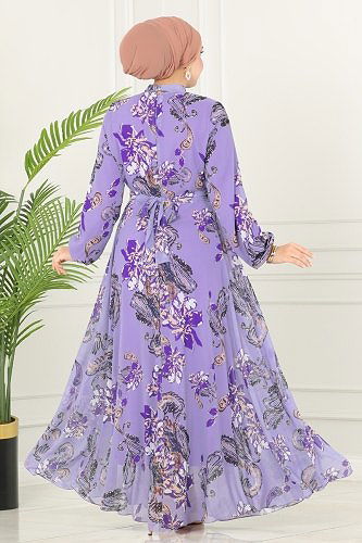 moda selvim الفستان ليلكي 5188AL357 - Thumbnail