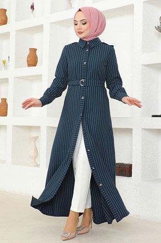 moda selvim Dress 5192AL357 Petroleum - Thumbnail