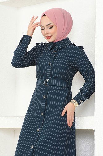 moda selvim 5192AL357 بترولي فستان - Thumbnail