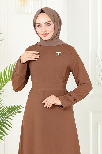 moda selvim الفستان عسلي 5201AL357 - Thumbnail