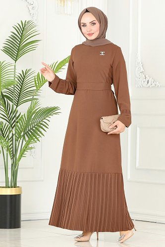 moda selvim الفستان عسلي 5201AL357 - Thumbnail