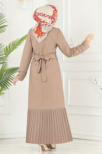 moda selvim الفستان بيج 5201AL357 - Thumbnail