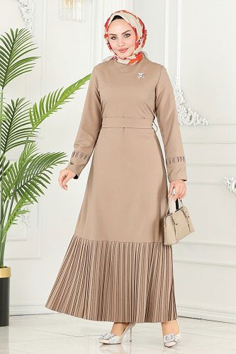 moda selvim الفستان بيج 5201AL357 - Thumbnail