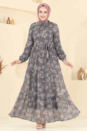 moda selvim الفستان رمادي غامق 5205AL357 - Thumbnail