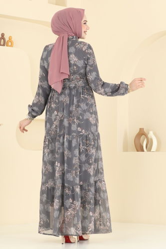 moda selvim الفستان رمادي غامق 5205AL357 - Thumbnail