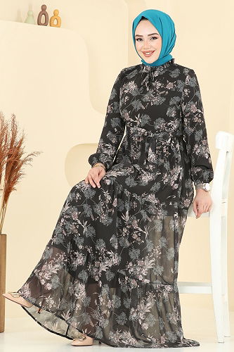 moda selvim الفستان أسود 5205AL357 - Thumbnail