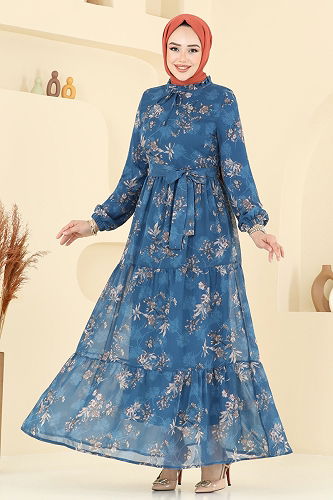 moda selvim Dress 5205AL357 Indigo - Thumbnail