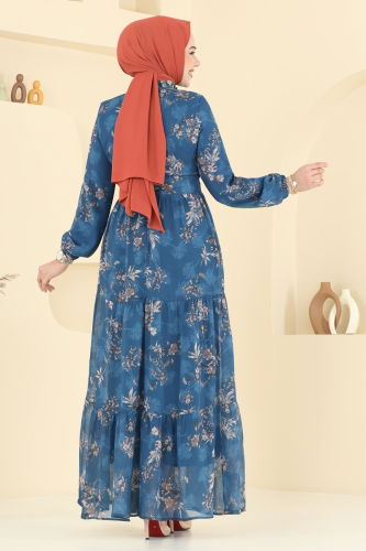 moda selvim Dress 5205AL357 Indigo - Thumbnail