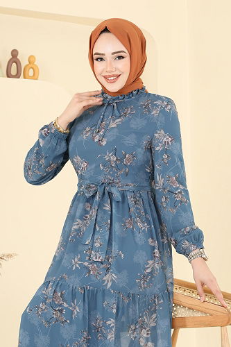 moda selvim Dress 5205AL357 Petroleum - Thumbnail