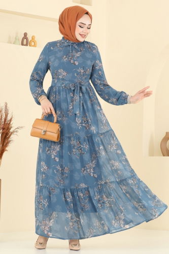 moda selvim Dress 5205AL357 Petroleum - Thumbnail
