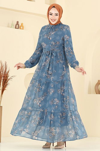 moda selvim Dress 5205AL357 Petroleum - Thumbnail