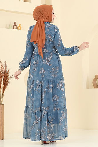 moda selvim Dress 5205AL357 Petroleum - Thumbnail