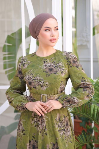 moda selvim Dress 5206AL357 Henna Green - Thumbnail