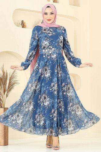 moda selvim الفستان ازرق 5206AL357 - Thumbnail