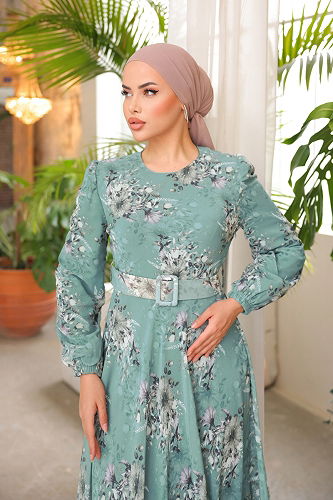 moda selvim الفستان أخضر باهت 5206AL357 - Thumbnail