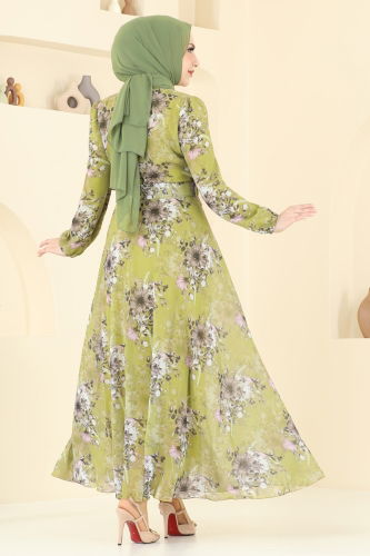 moda selvim Dress 5206AL357 Oil Green - Thumbnail