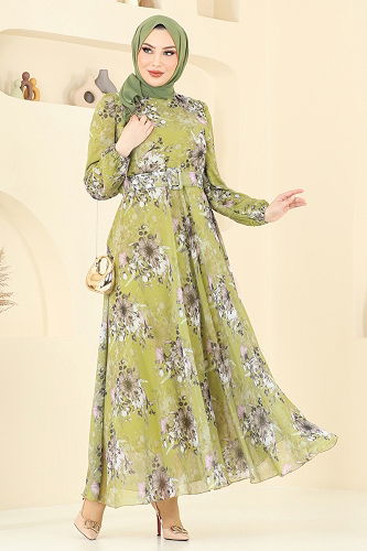 moda selvim Dress 5206AL357 Oil Green - Thumbnail