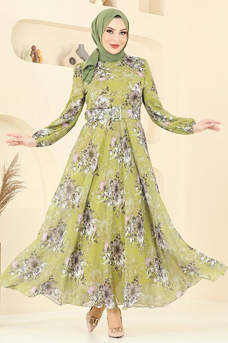 moda selvim Dress 5206AL357 Oil Green - Thumbnail