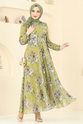 moda selvim الفستان أخضر 5206AL357 - Thumbnail