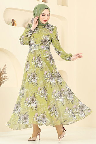 moda selvim الفستان أخضر 5206AL357 - Thumbnail