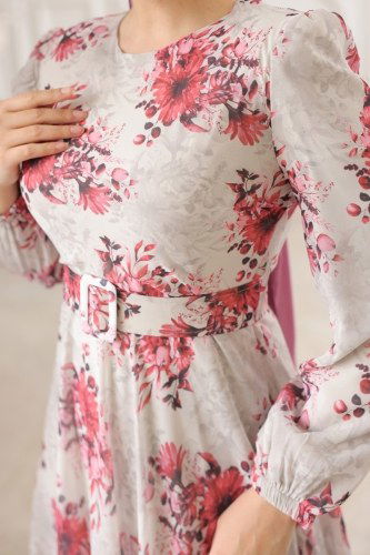 moda selvim Dress 5206AL357 Pomegranate Blossom & Stone - Thumbnail
