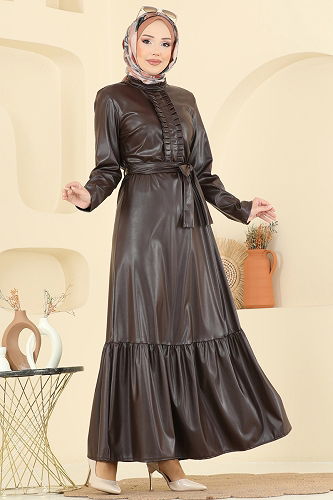 moda selvim Dress 5285AL357 Brown - Thumbnail
