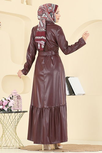 moda selvim Dress 5285AL357 Burgundy - Thumbnail