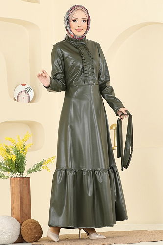 moda selvim Dress 5285AL357 Khaki - Thumbnail