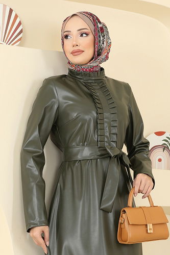 moda selvim Dress 5285AL357 Khaki - Thumbnail