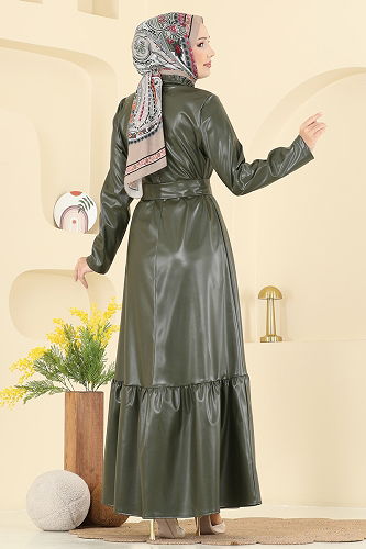 moda selvim الفستان اخضر عفني 5285AL357 - Thumbnail