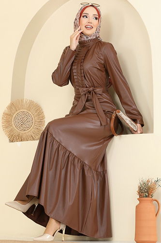 moda selvim الفستان عسلي 5285AL357 - Thumbnail