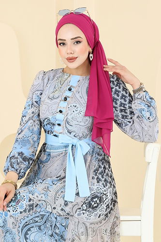 moda selvim الفستان أزرق فاتح 5297AL357 - Thumbnail