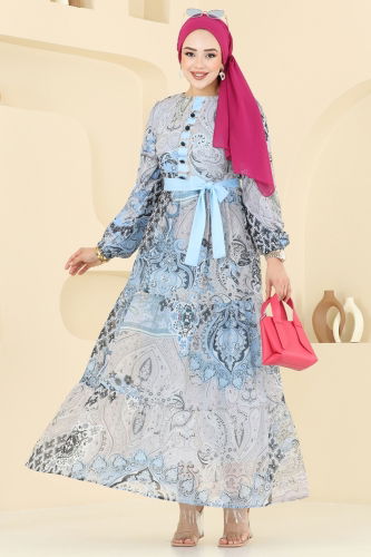 moda selvim الفستان أزرق فاتح 5297AL357 - Thumbnail