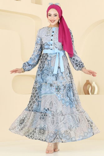 moda selvim الفستان أزرق فاتح 5297AL357 - Thumbnail