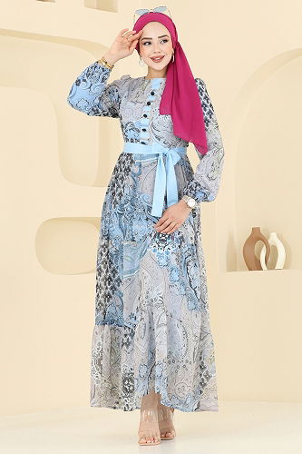 moda selvim الفستان أزرق فاتح 5297AL357 - Thumbnail