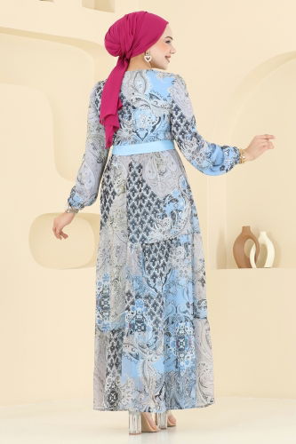 moda selvim الفستان أزرق فاتح 5297AL357 - Thumbnail