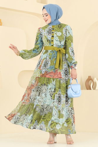 moda selvim Dress 5297AL357 Oil Green - Thumbnail