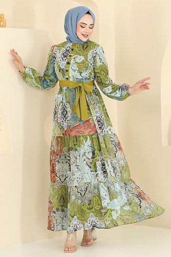 moda selvim Dress 5297AL357 Oil Green - Thumbnail