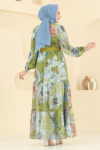 moda selvim Dress 5297AL357 Oil Green - Thumbnail
