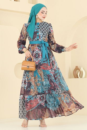 moda selvim Dress 5297AL357 Petroleum - Thumbnail