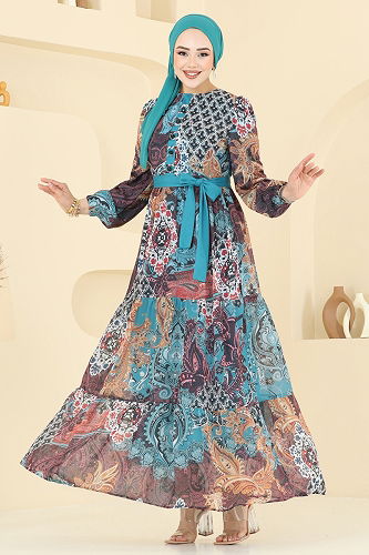 moda selvim Dress 5297AL357 Petroleum - Thumbnail