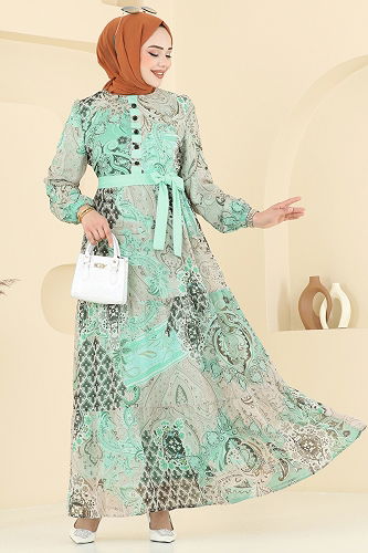 moda selvim Dress 5297AL357 Water Green - Thumbnail