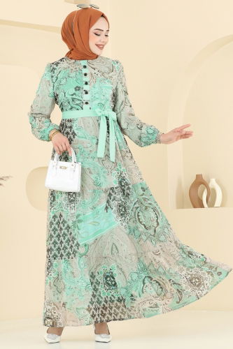 moda selvim الفستان اخضر فاتح 5297AL357 - Thumbnail