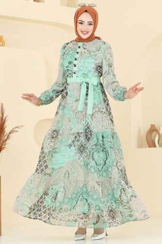 moda selvim الفستان اخضر فاتح 5297AL357 - Thumbnail