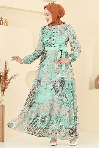 moda selvim الفستان اخضر فاتح 5297AL357 - Thumbnail