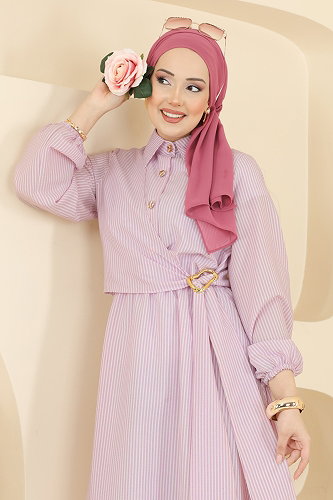 moda selvim الفستان ليلكي 5303NFC1010 - Thumbnail